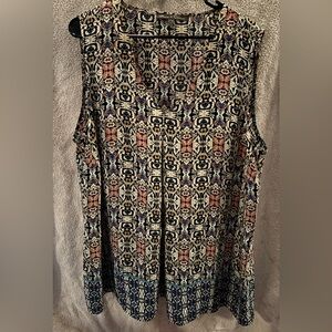 Rose & Olive Sleeveless Geometric Blouse - Black, Blue, Red 2X